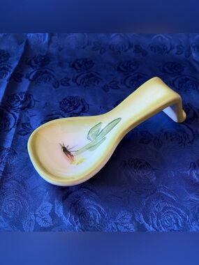 Handpainted Ceramic Spoon Rest With Cactus Image
